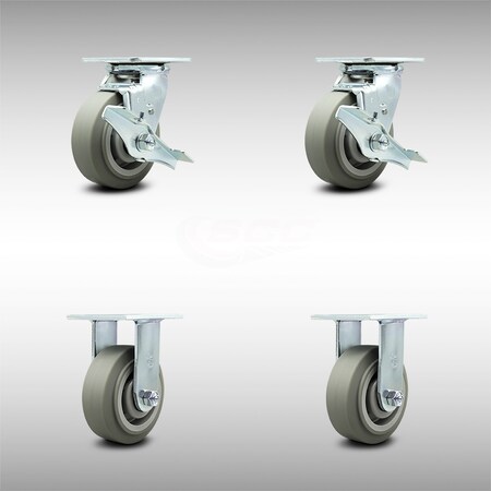 Service Caster 5 Inch SS Thermoplastic Rubber Caster Set with Ball Bearings 2 Brake 2 Rigid SCC SCC-SS30S520-TPRBF-TLB-2-R-2